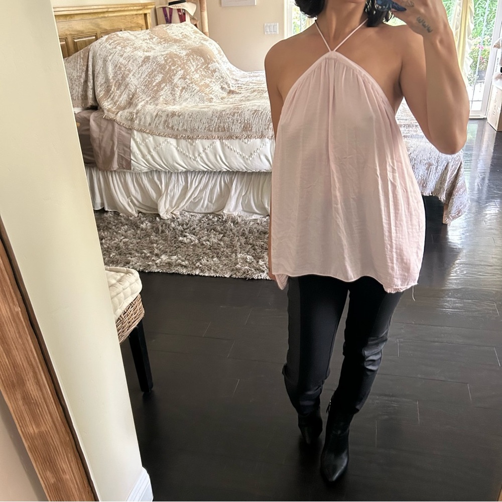Vince Camuto Blush Pink Halter Tank Top Size Small Double Layer Flowy